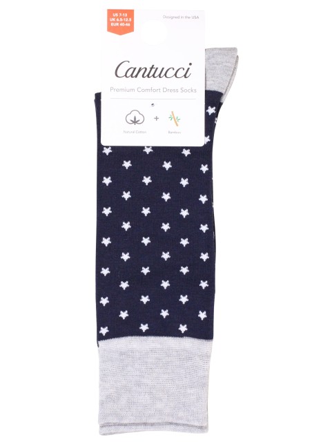 Navy Dress Socks with White Stars Packaging