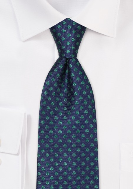 Blue Tie with Shamrock Pattern