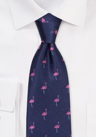 Navy Kids Tie with Pink Flamingos