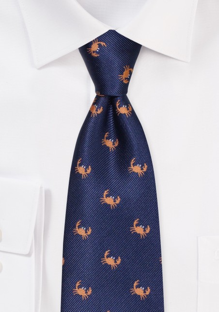 Navy Kids Ties with Fun Crab Design