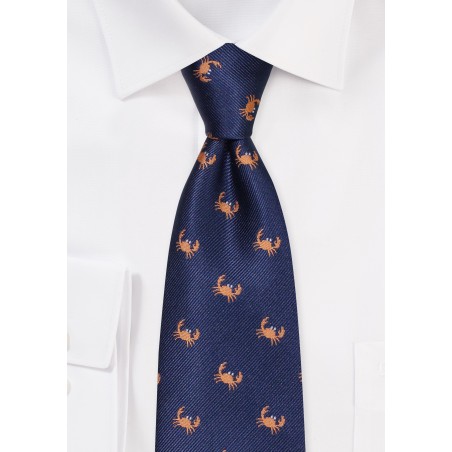 Navy Kids Ties with Fun Crab Design