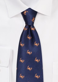 Navy Kids Ties with Fun Crab Design