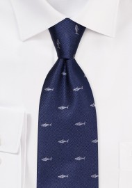 Navy Tie with Tiny Sharks