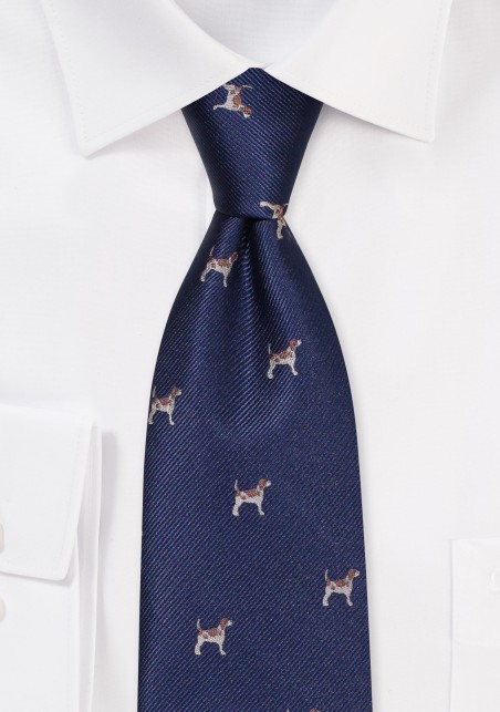 Navy Tie with Embroidered Beagles