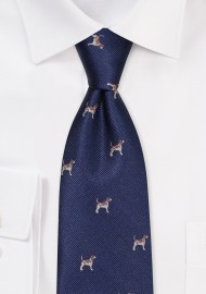 Navy Tie with Embroidered Beagles