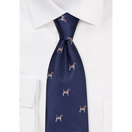 Navy Kids Tie with Embroidered Dogs