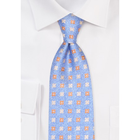Light Blue Tie with Woven Blossoms