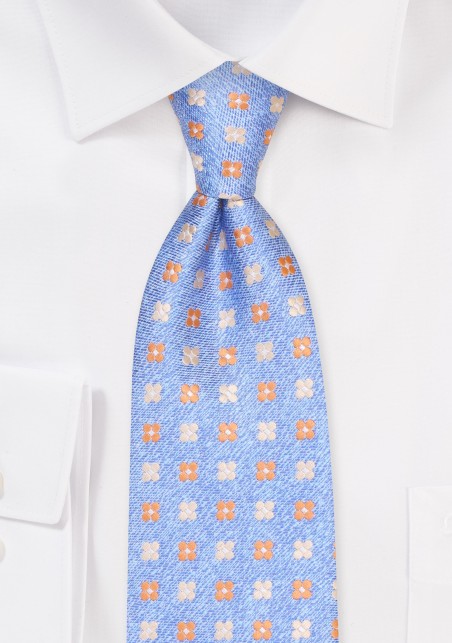 Pale Blue XL Tie with Gold and Orange Flowers