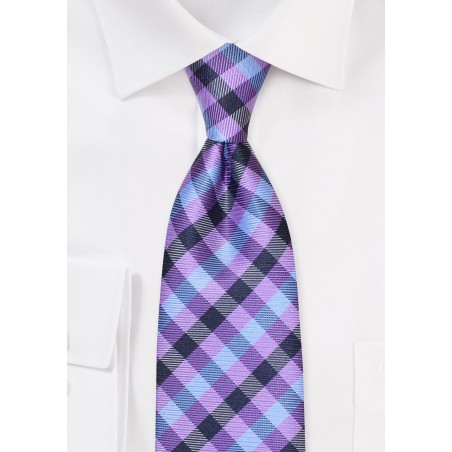 Gingham Check Tie in Purple and Light Blue