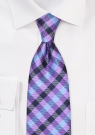Gingham Check Tie in Purple and Light Blue