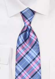 Tartan Check Tie in Blue and Pink