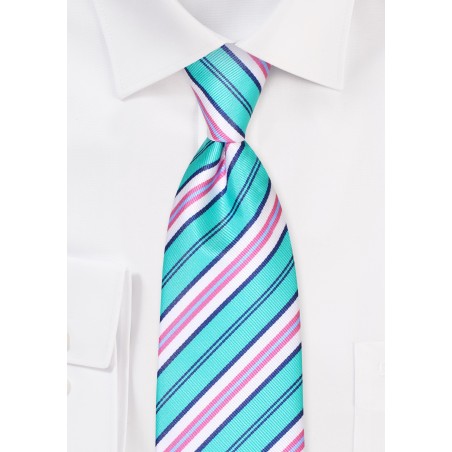 Trendy Striped Tie in Aqua