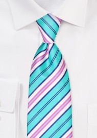 Trendy Striped Tie in Aqua