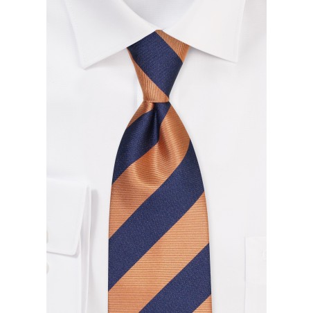 Satin Stripe Kids Tie in Navy and Golden Orange