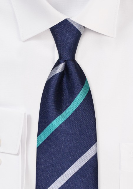 XL Tie in Navy, Silver, Turquoise Stripe