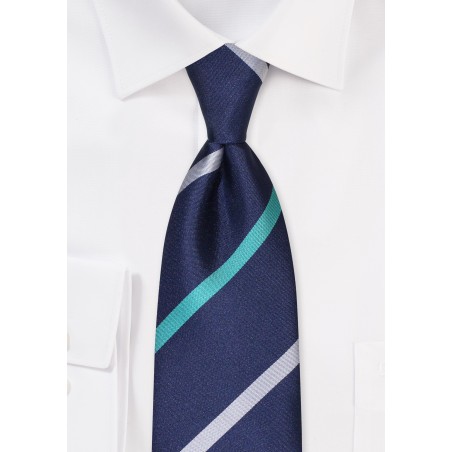 Navy Kids Tie with Gray and Turquoise Stripes