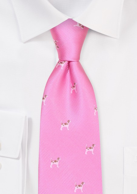 Pink XL Tie with Tiny Embroidered Dogs
