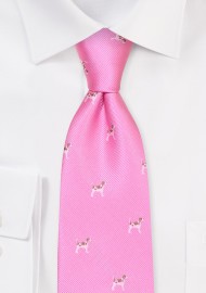 Pink XL Tie with Tiny Embroidered Dogs