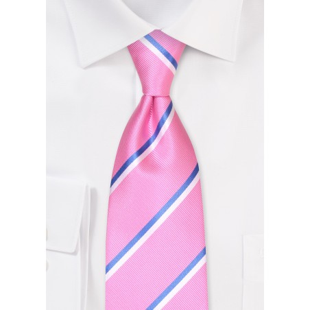 Pink Tie with Repp Stripes in Navy