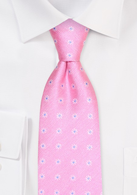 Pink Textured Kids Tie with Embroidered Florals