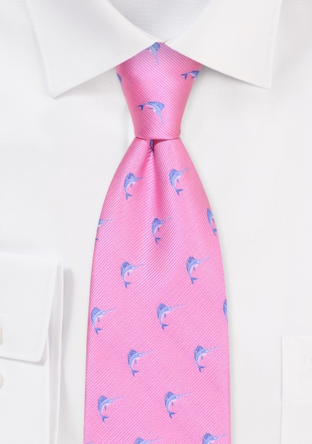 Sailfish Patterned Summer Tie in Pink