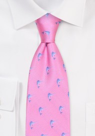 Sailfish Patterned Summer Tie in Pink