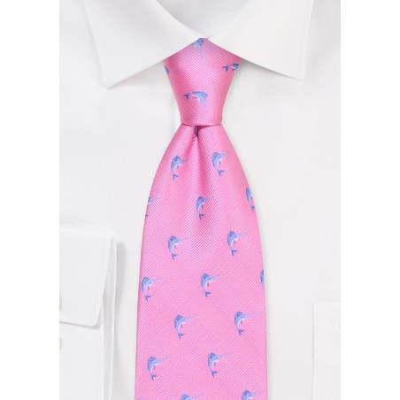 Pink Kids Tie with Blue Sailfish