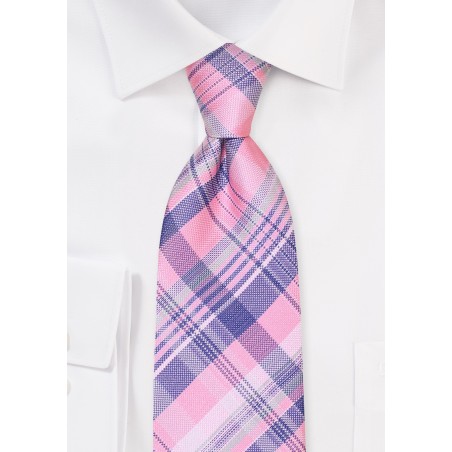 Pink and Silver Plaid Tie for Kids