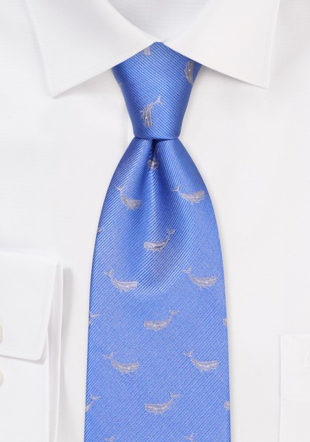 Light Blue Kids Tie with Whales