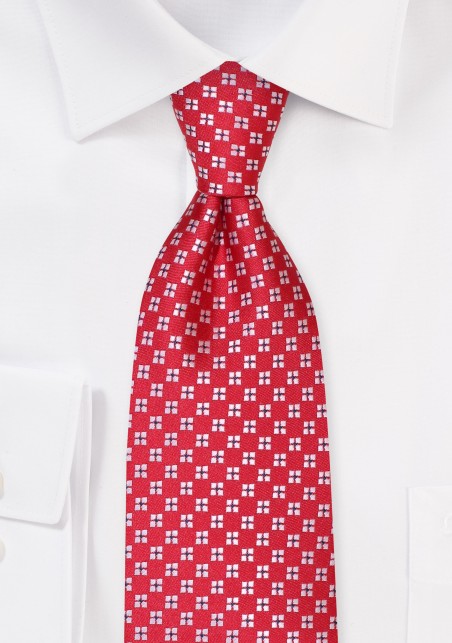 Detailed Check Woven Tie in Cherry Red