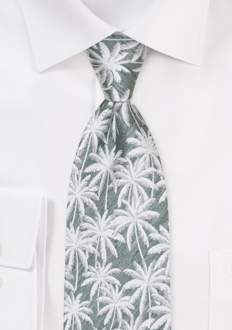 Moss Green Tie with Palm Trees