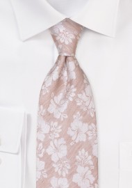 Tan Linen Tie in Red with Hibiscus Flower Design