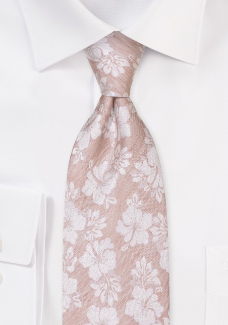 Wheat Linen Silk Tie for Kids with Hibiscus Flowers