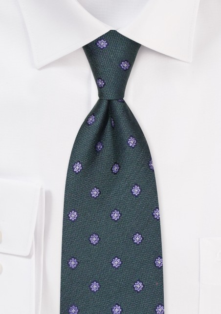 Dark Green and Blue Floral Kids Tie
