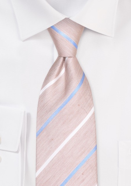 Wheat Tan Linen Silk Striped Tie