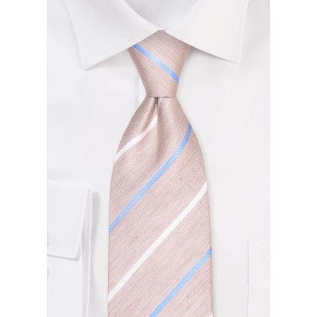 Wheat Linen Silk Tie in XL with Stripes