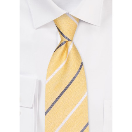 Yellow Linen Silk Tie in XL with Stripes