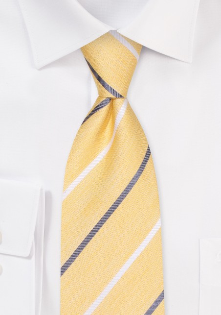 Yellow Striped Linen and Silk Kids Tie