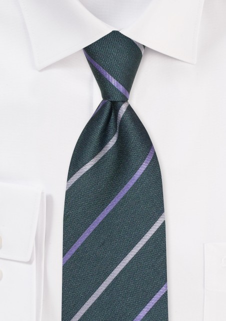 Dark Green Linen Silk Striped Tie