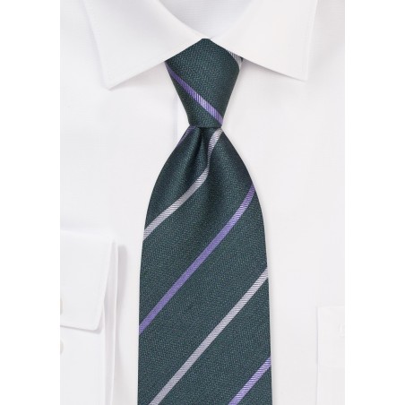 Dark Green Linen Silk Striped Tie