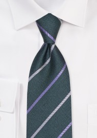 Dark Green Linen Silk Striped Tie