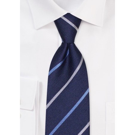 Blue Linen Silk Striped Tie