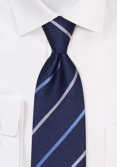 Blue Striped Kids Tie in Linen and Silk