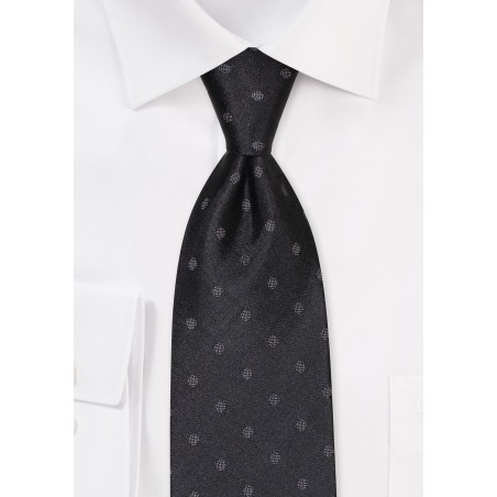 Black Silk Tie with Woven Polka Dots