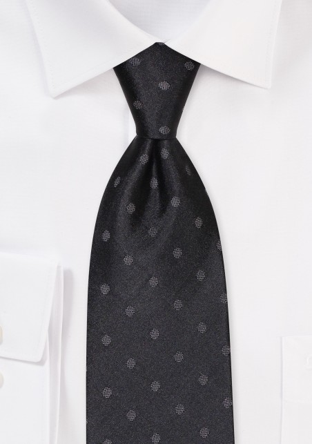 Black Polka Dot Silk Tie in XL