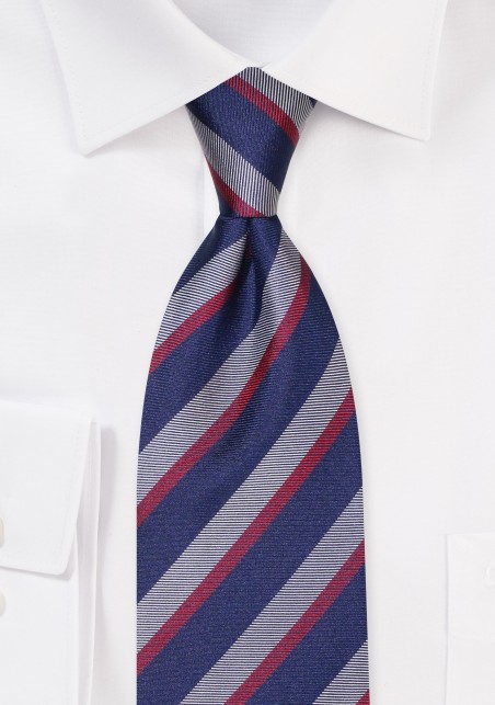 Navy, Gray, Wine Striped Kids Tie