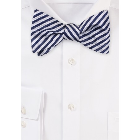 Repp Stripe Bow Tie in Silver and Navy