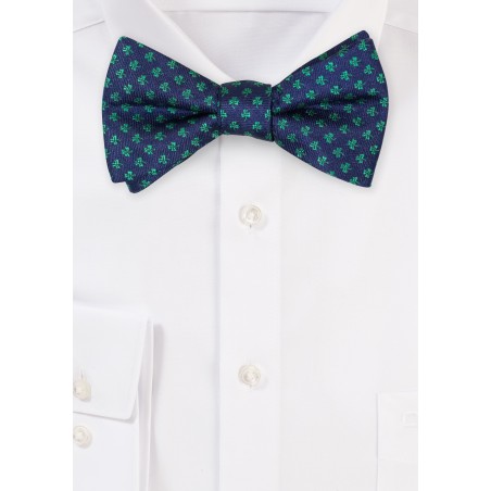 Navy Bow tie with Embroidered Shamrocks