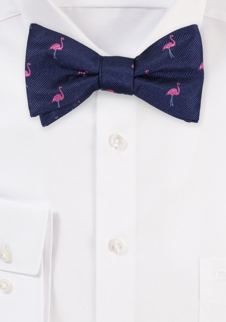 Navy Bowtie with Pink Flamingos
