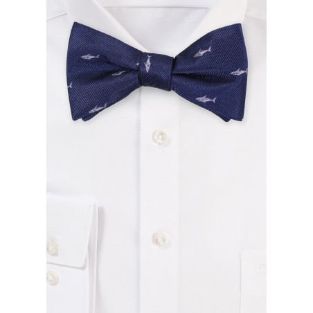 Navy Bow Tie with Small Sharks
